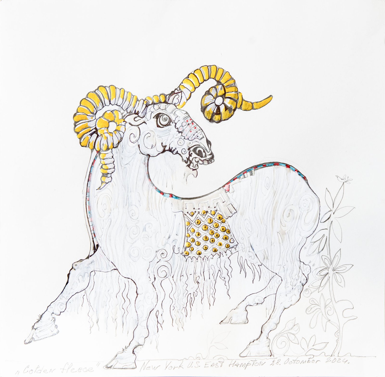 Golden Fleece — Sergo Tbileli — 2025 — Acrylic, Paper, Pencil