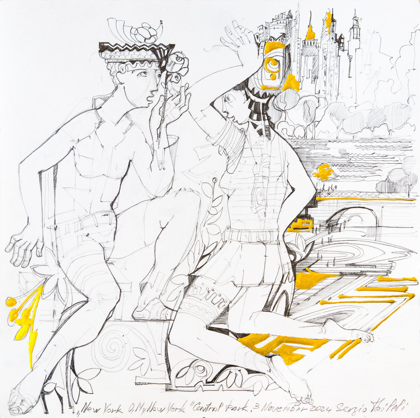 The Date in the Central — Sergo Tbileli — 2025 — Acrylic, Paper, Pencil