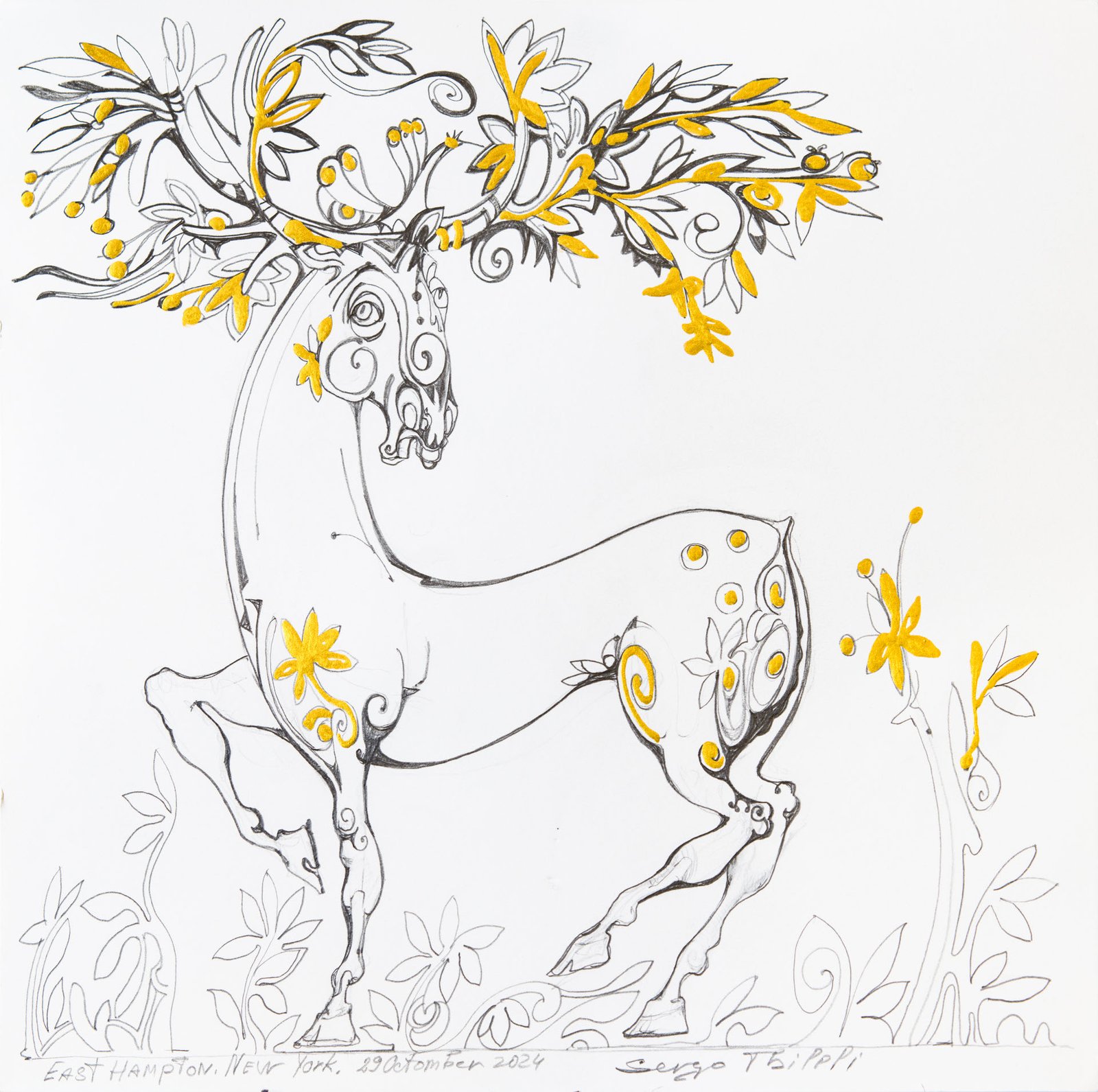 The Great Hart — Sergo Tbileli — 2025 — Acrylic, Paper, Pencil