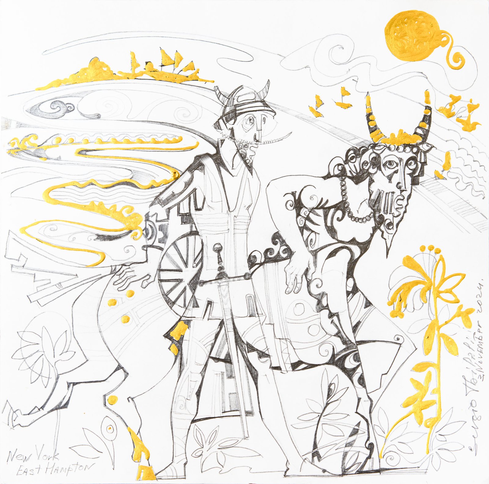 The Journey of a Hero — Sergo Tbileli — 2025 — Acrylic, Paper, Pencil