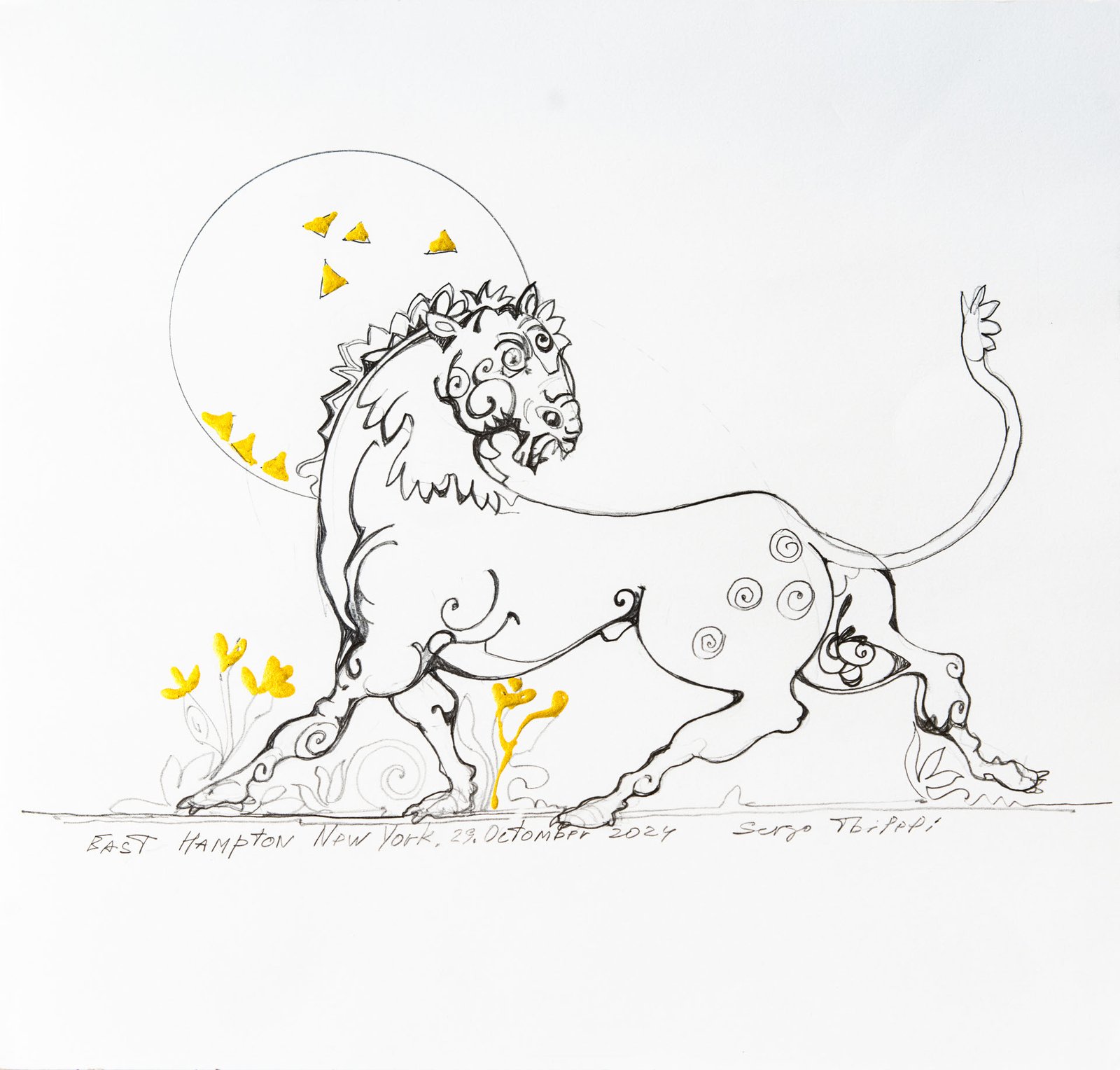 The Lion — Sergo Tbileli — 2025 — Acrylic, Paper, Pencil