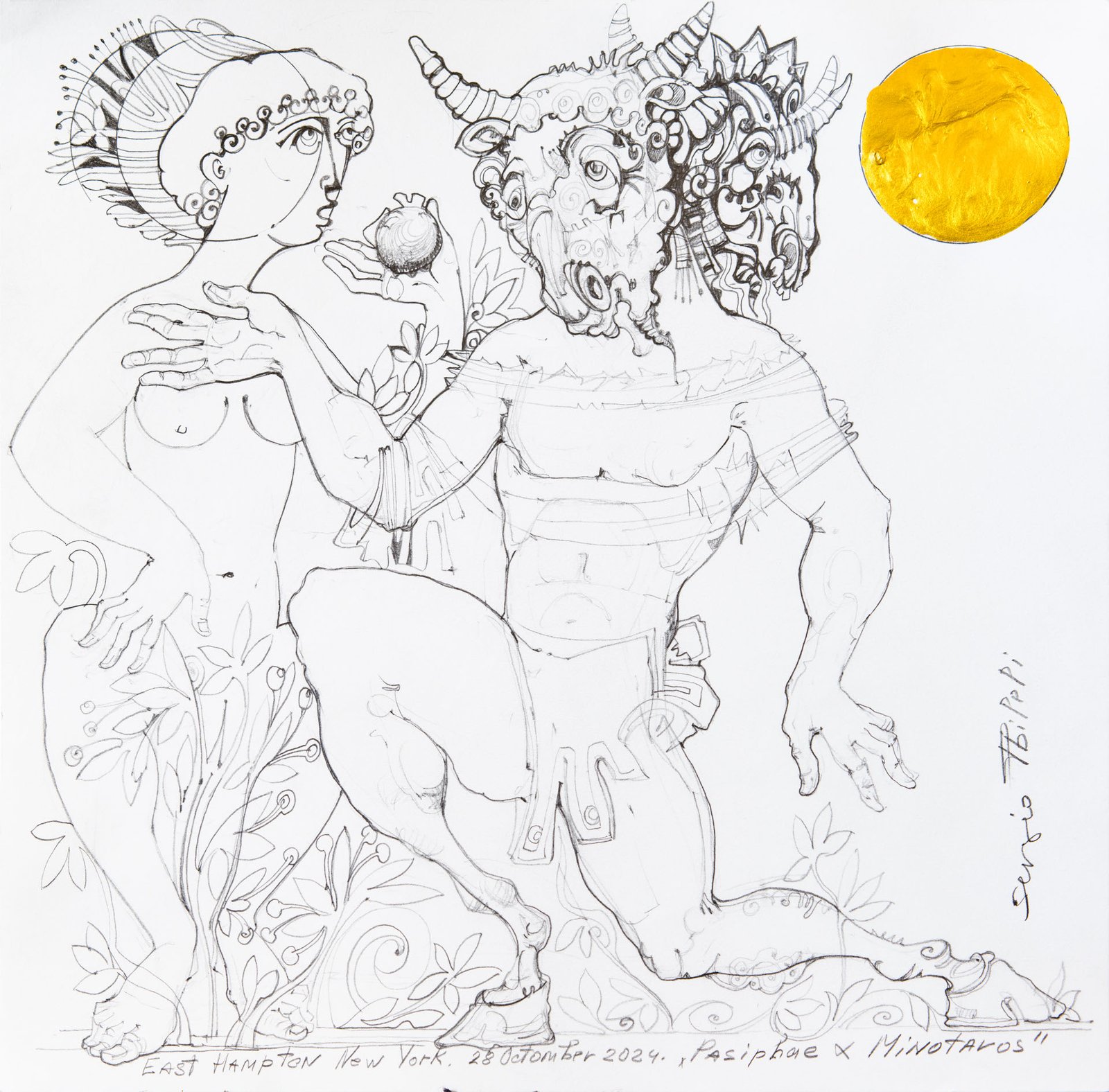 The Pasiphae & Minotaur — Sergo Tbileli — 2025 — Acrylic, Paper, Pencil