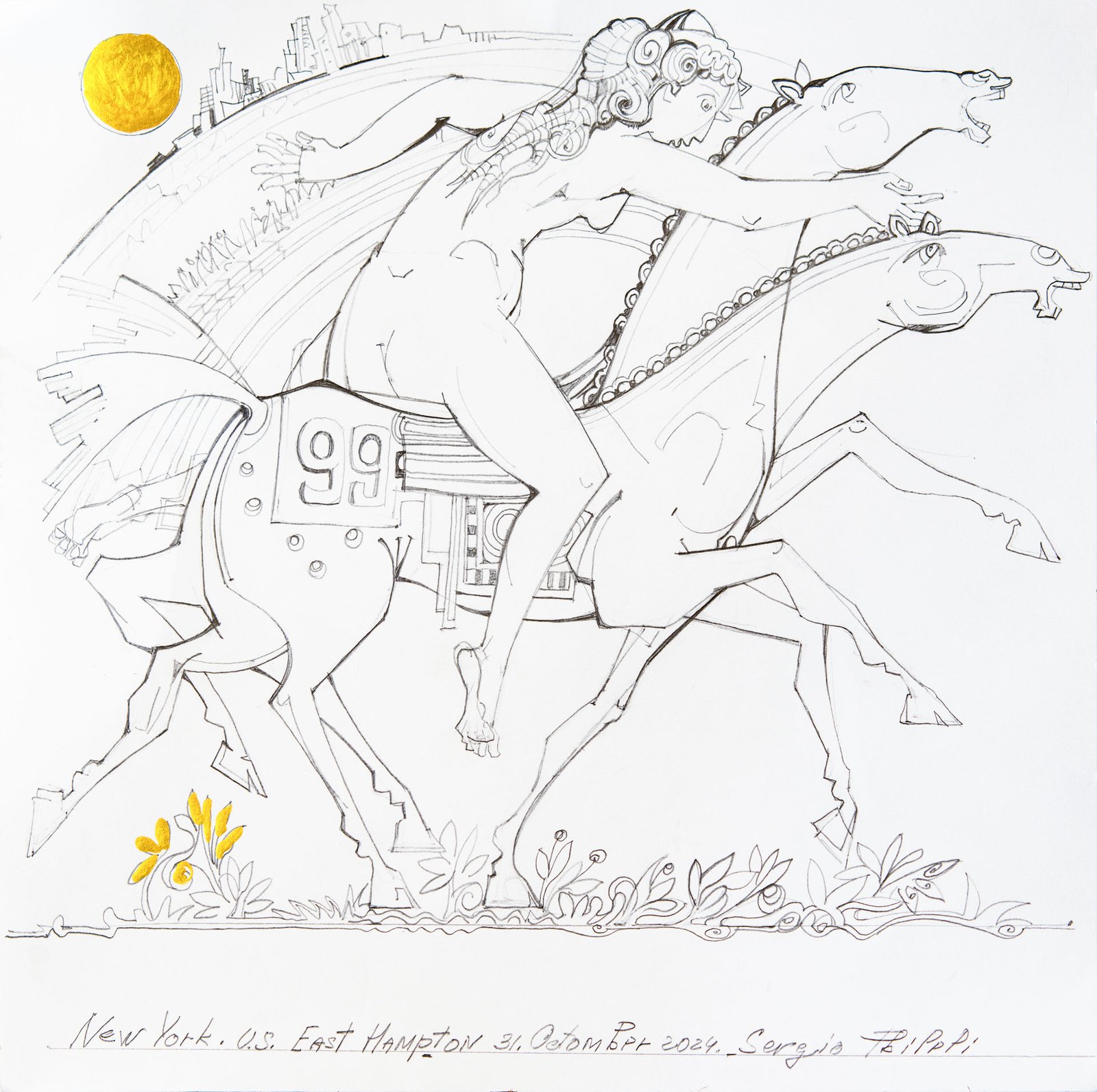 The Race — Sergo Tbileli — 2025 — Acrylic, Paper, Pencil