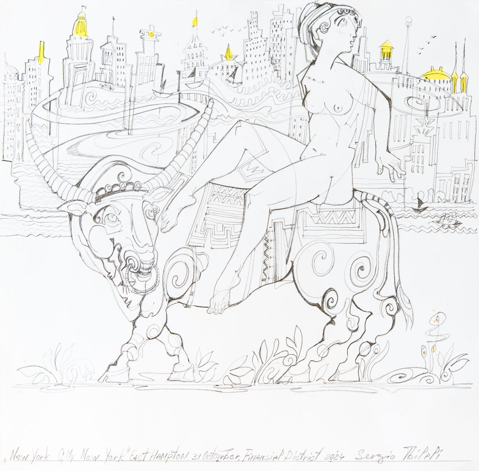 Wall Street — Sergo Tbileli — 2025 — Acrylic, Paper, Pencil