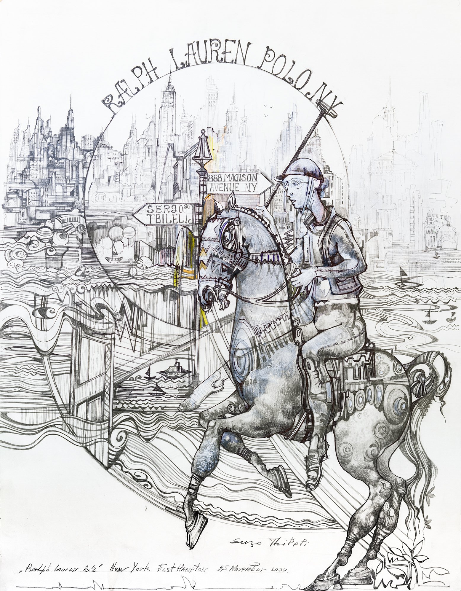 Polo — Sergo Tbileli — Mixed media and watercolor on paper — 57 × 71.5 cm — 2025 — Unique work — Presented by Art Gallery Line