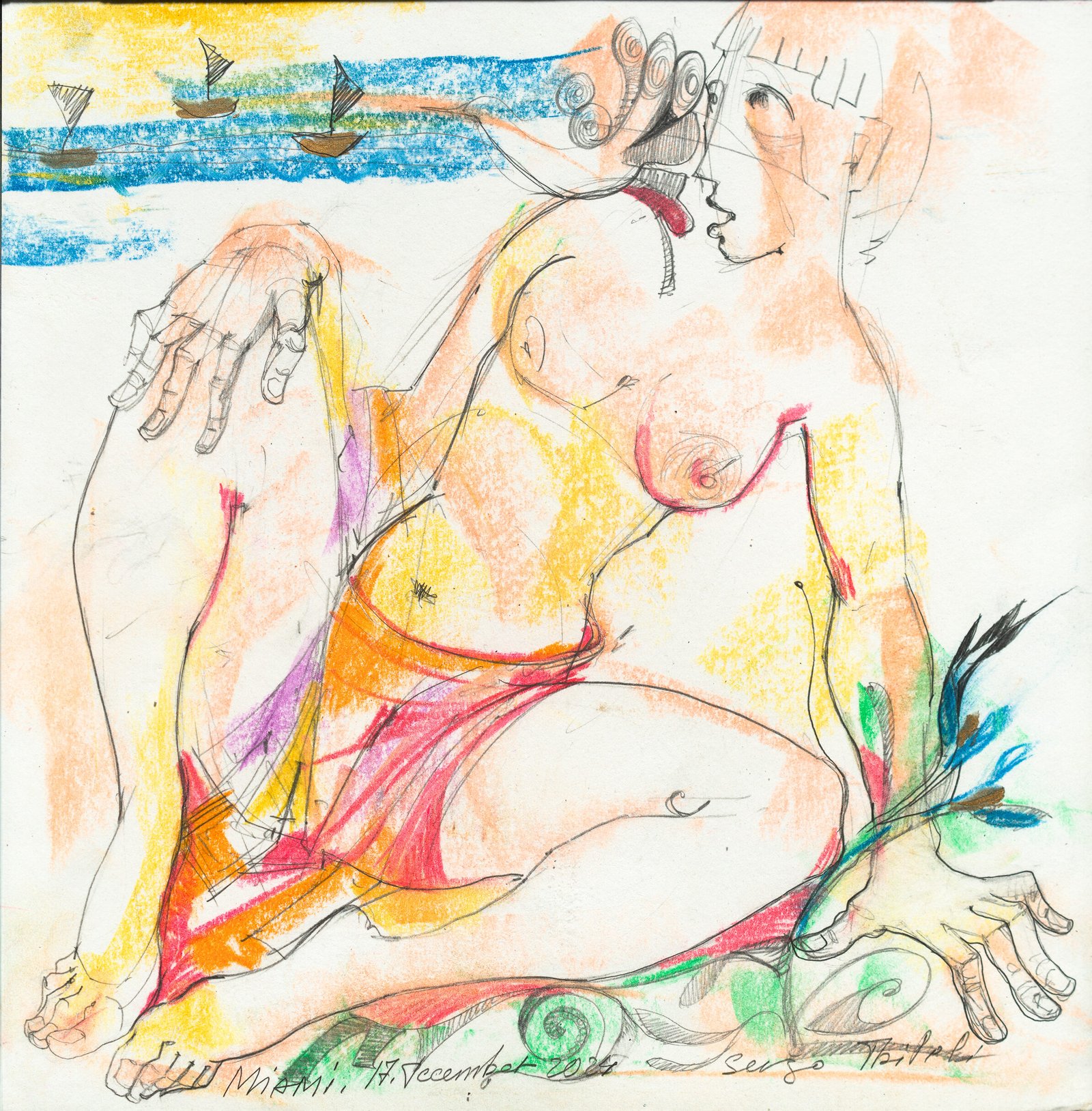 Miami Beach — Sergo Tbileli — 2025 — Cardboard, Pastel