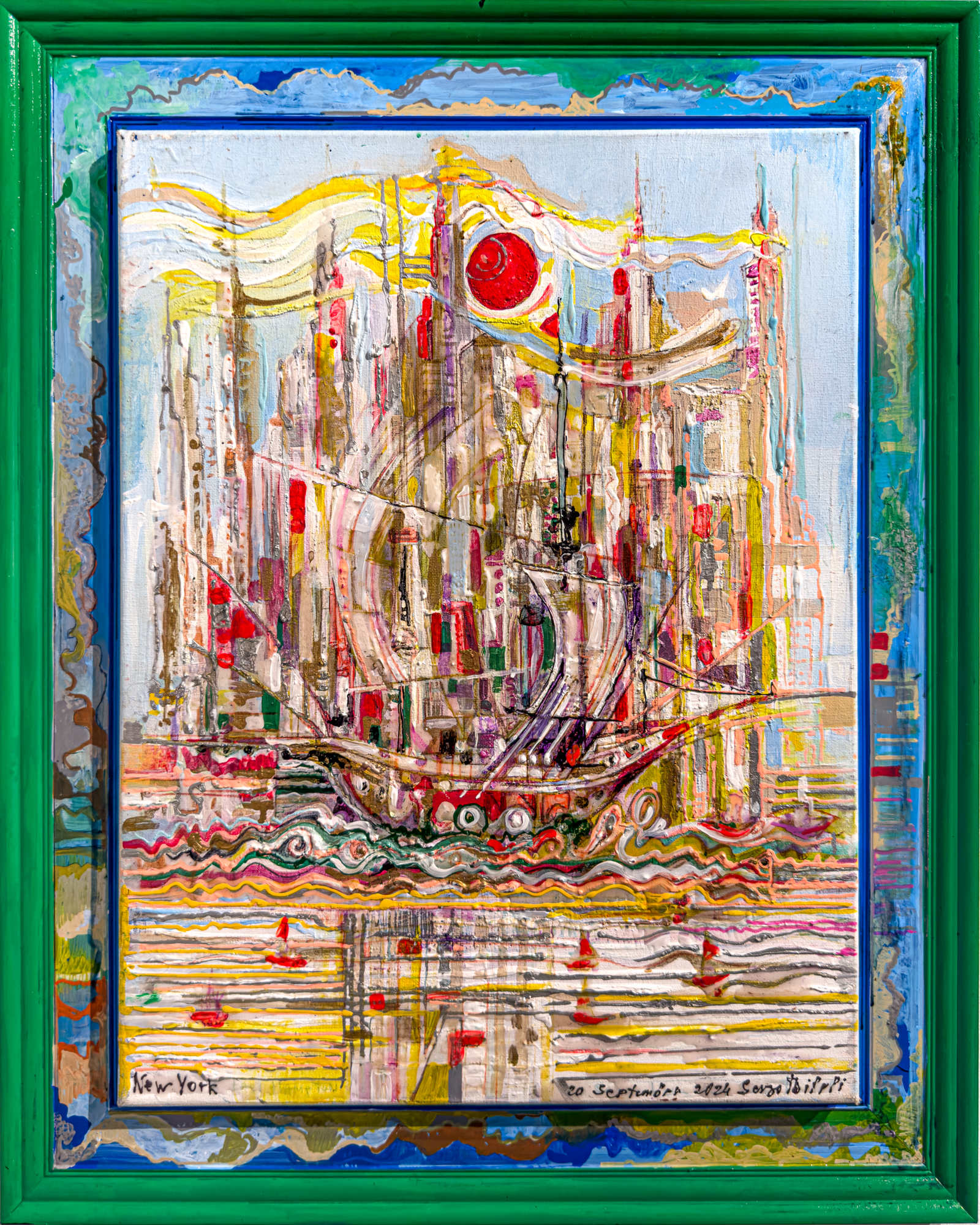 The Navy Yard — Sergo Tbileli — Mixed media on canvas and wood — 50.5 × 40.5 cm — 2024 — Unique work — Presented by Art Gallery Line