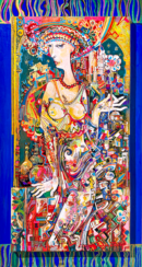 Madam Bowery — Sergo Tbileli — Mixed media on canvas — 66 × 35.5 cm — 2025 — Unique work — Presented by Art Gallery Line