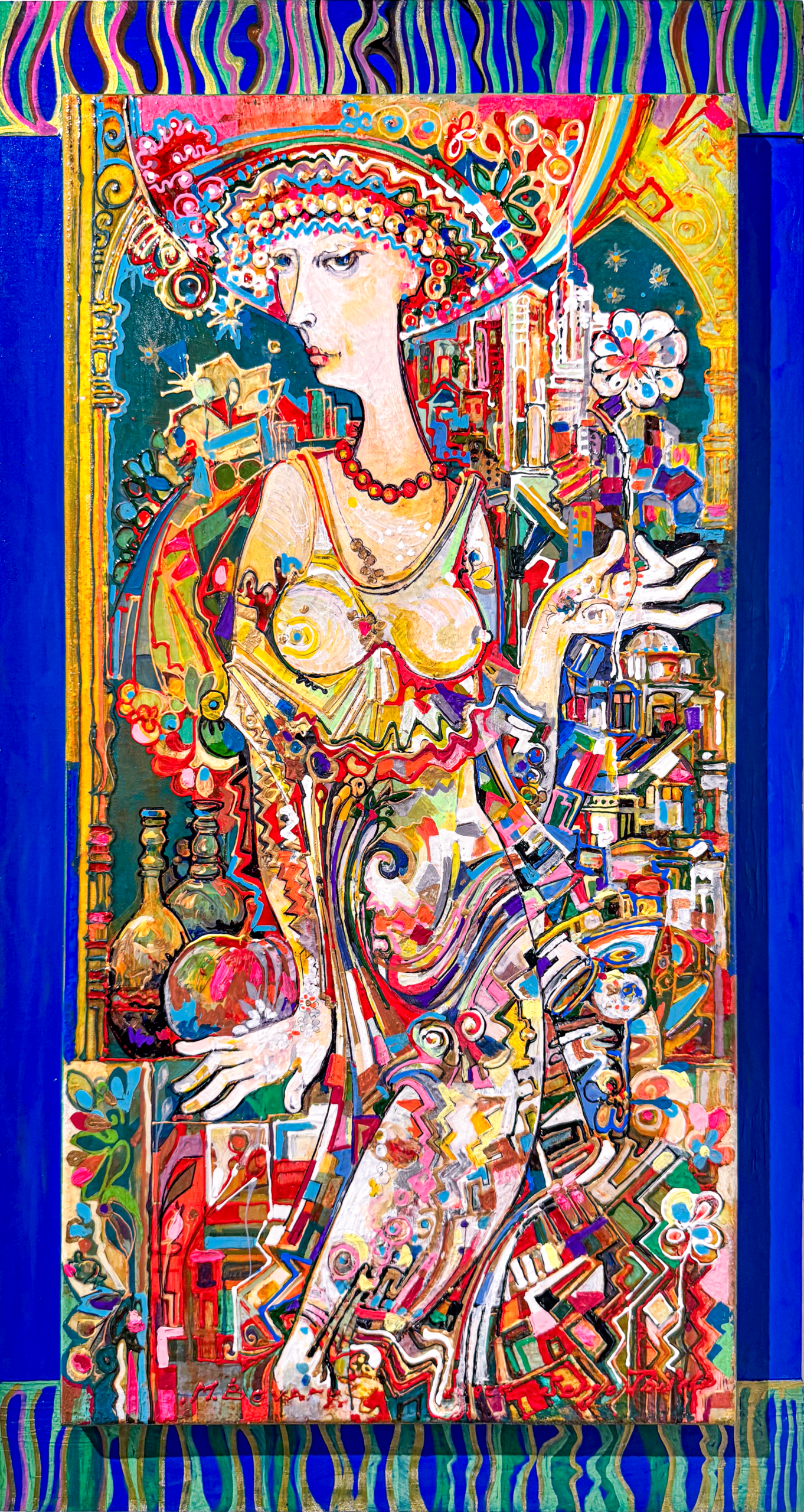 Madam Bowery — Sergo Tbileli — Mixed media on canvas — 66 × 35.5 cm — 2025 — Unique work — Presented by Art Gallery Line