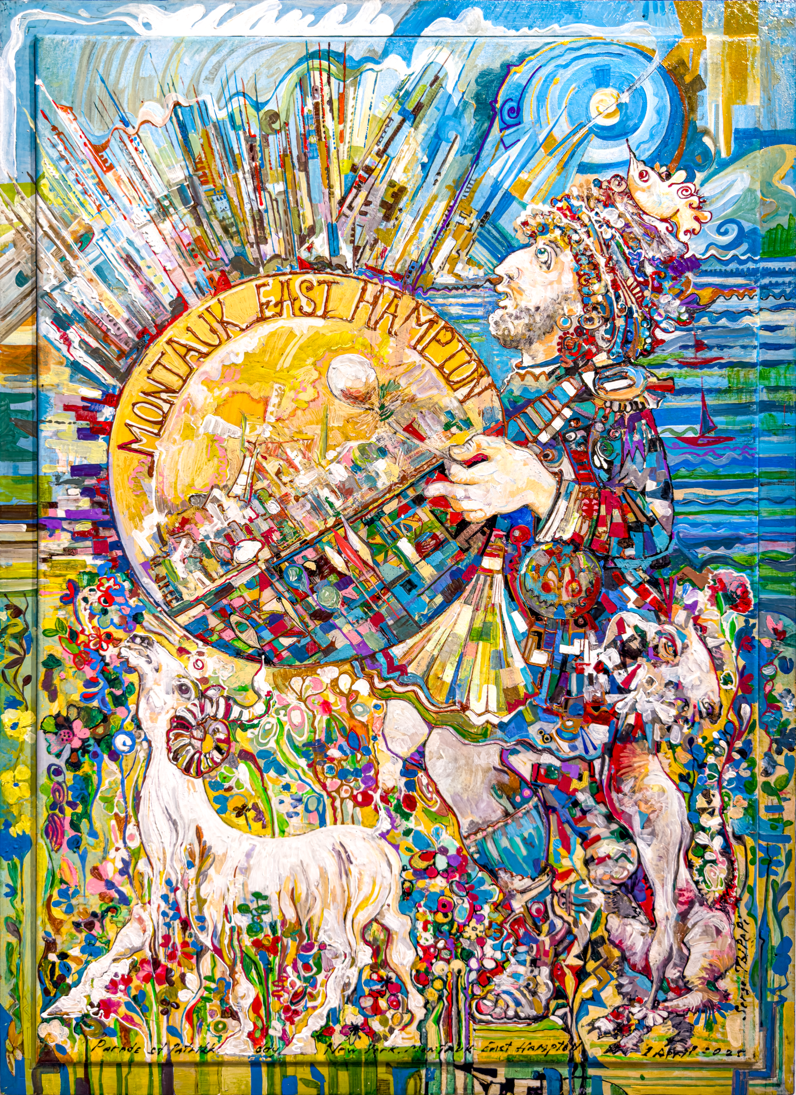 Montauk Saint Patrick’s Day Parade — Sergo Tbileli — Canvas and wood Mix media — 90 × 60 cm — 2025 — Unique work — Presented by Art Gallery Line
