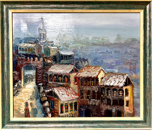 View of Tbilisi — Dato Popiashvili — Mixed media on canvas — 59 × 69.5 cm — 2007 — Unique work — Presented by Art Gallery Line