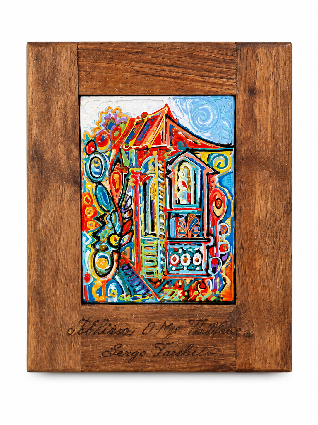 Tbilisi, O My Tbilisi — Sergo Tbileli — Enamel and mixed media on wood — 18.1 × 13.6 cm — 2021 — Unique work — Presented by Art Gallery Line