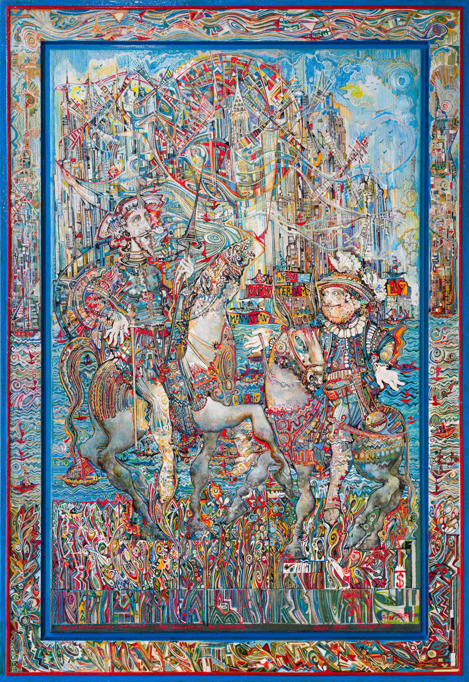 Don Quixote in New Amsterdam — Sergo Tbileli — Mixed media on canvas and wood — 2024 — Unique work — Presented by Art Gallery Line