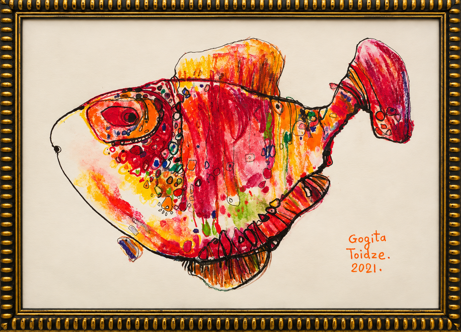 Fishes — Gogita Toidze — Pastel on paper — 2021 — Unique work — Presented by Art Gallery Line