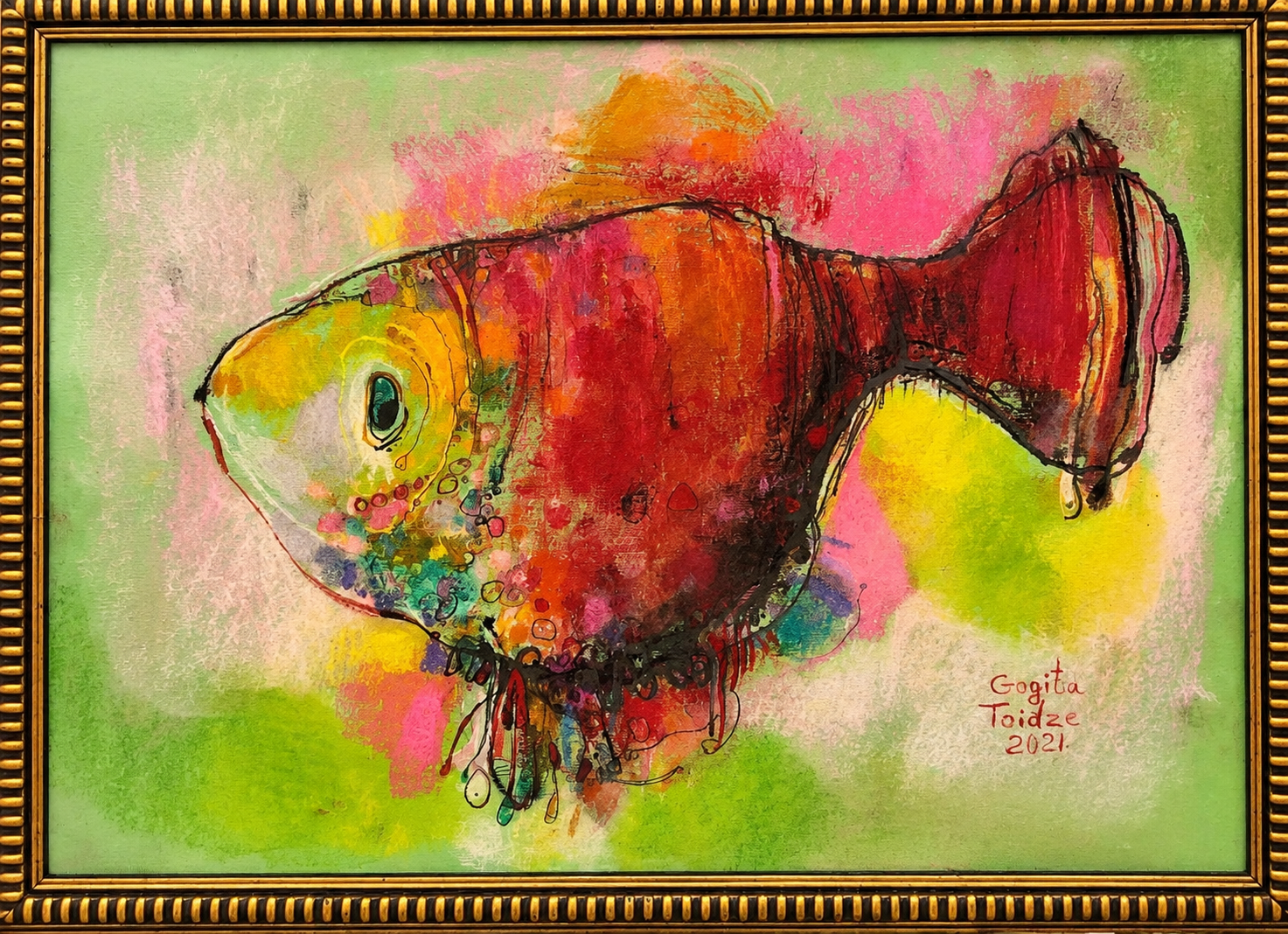 Fishes — Gogita Toidze — Pastel on paper — 2021 — Unique work — Presented by Art Gallery Line