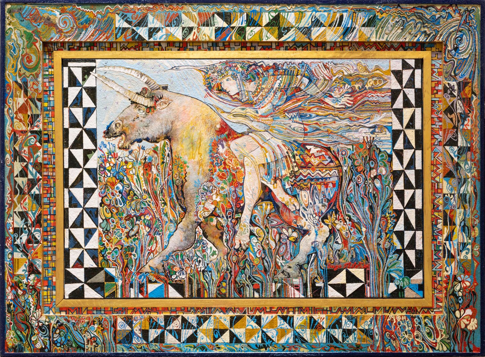 Sergo Tbileli, Kidnapping of Europe, 2024, mixed media on canvas