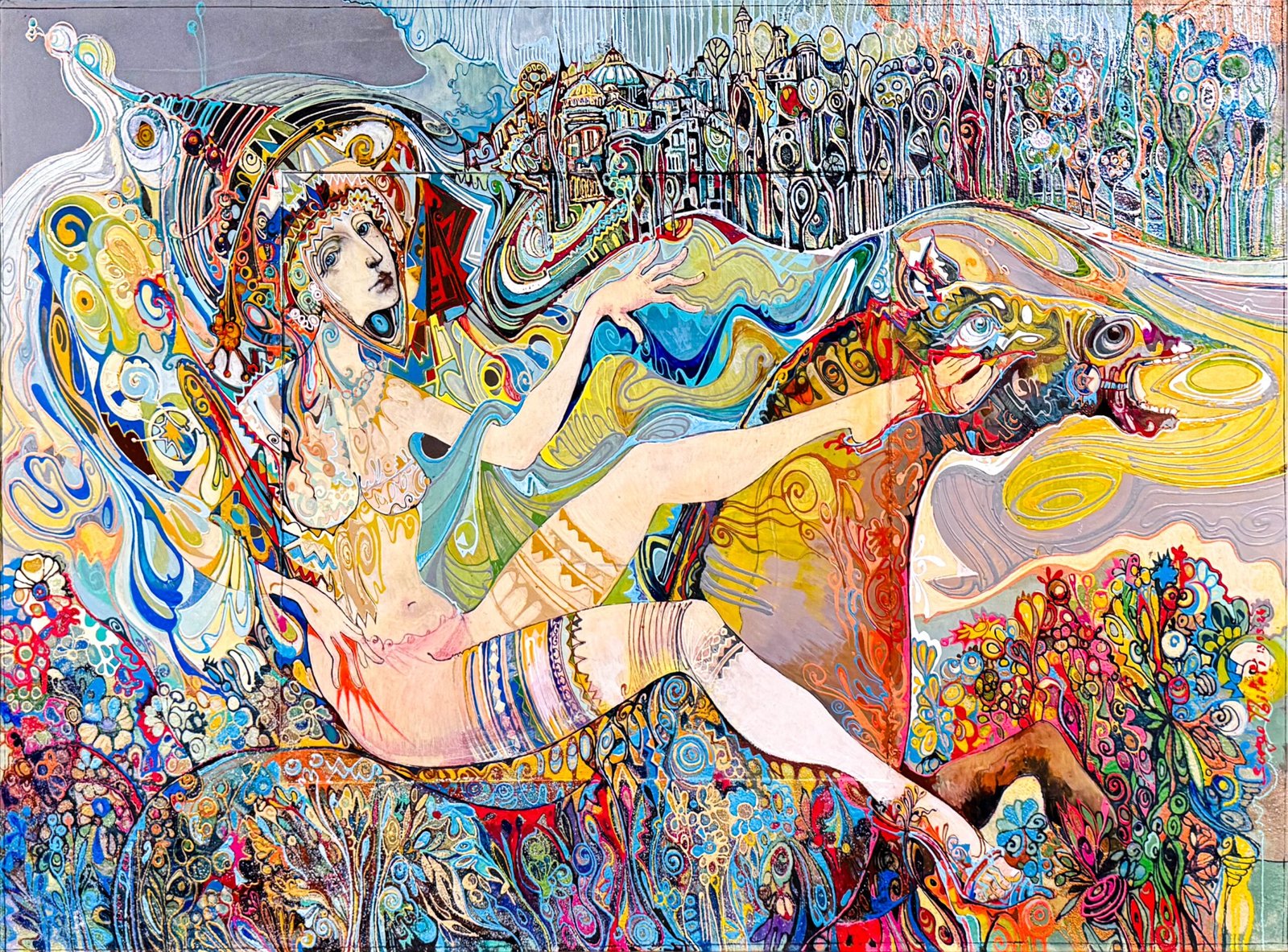 Sergo Tbileli, Palace of Love, 2024, mixed media on paper