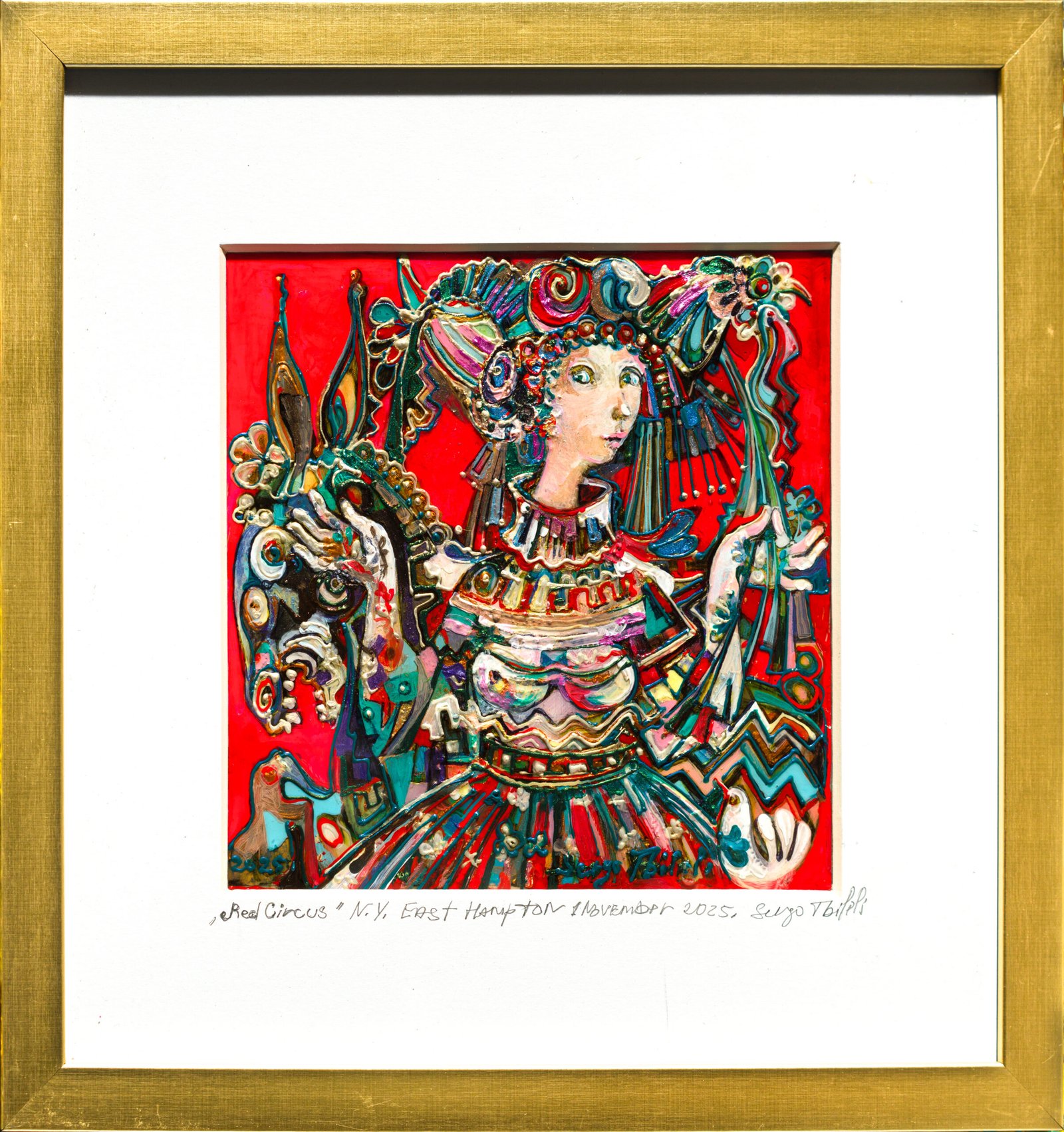 Red Circus — Sergo Tbileli — Mixed media on cardboard — 2025 — Unique work — Presented by Art Gallery Line