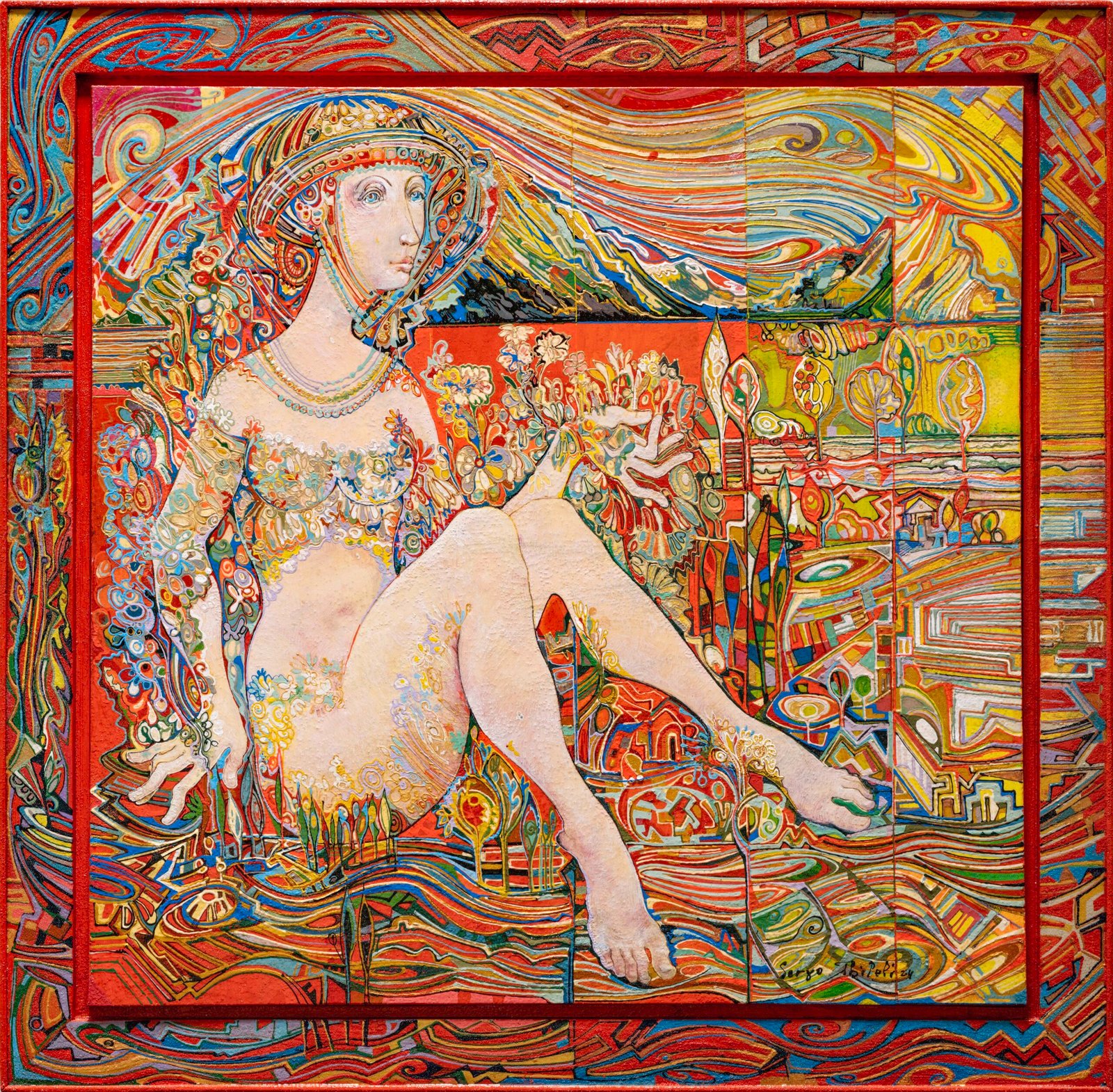 Sergo Tbileli, Sunny Garden, 2024, mixed media on canvas and wood